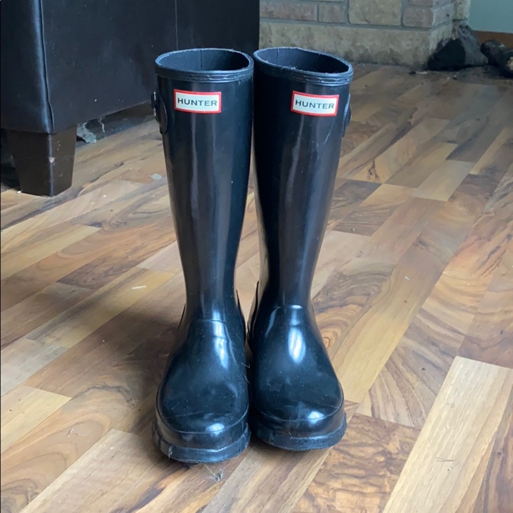 Glossy black hunter boots
